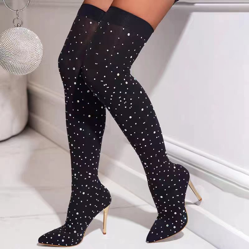 Knee High Sock Women - حجر الراين سليم الساق تمتد جورب